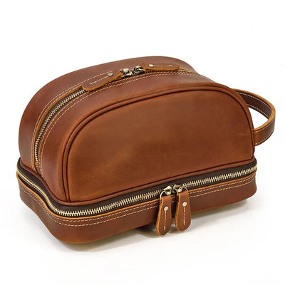 Trousse de toilette cuir homme luxe marron - À vos trousses