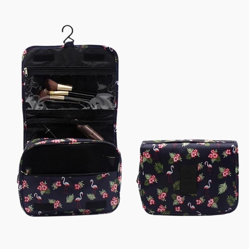 Trousse de toilette femme à suspendre noir flamants roses - À vos trousses