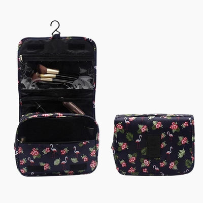 Trousse de toilette femme à suspendre noir flamants roses - À vos trousses