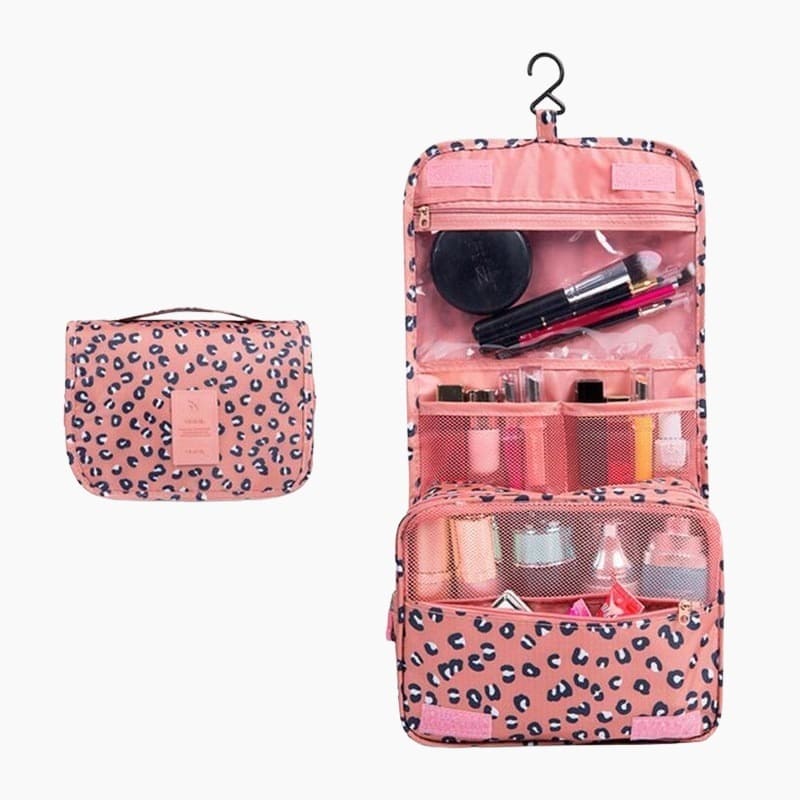 Trousse de toilette femme à suspendre rose léopard - À vos trousses