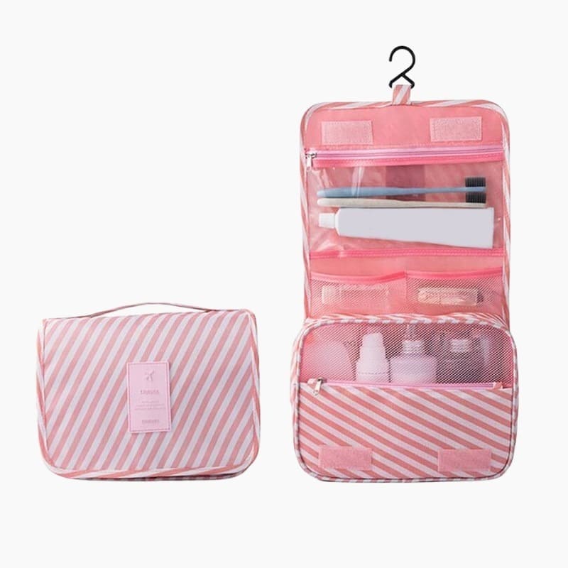 Trousse de toilette femme à suspendre rose marinière - À vos trousses