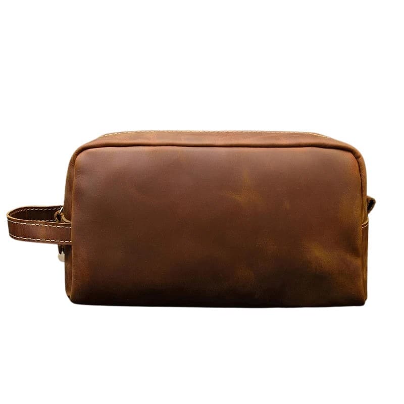 Trousse de toilette homme cuir vintage marron