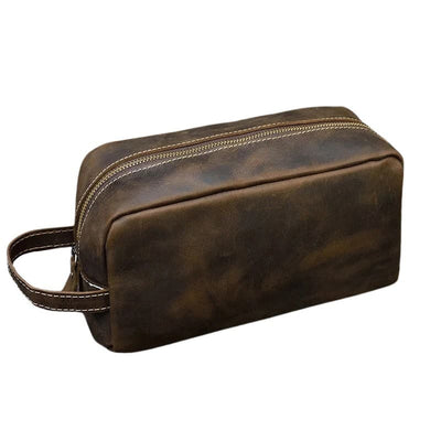 Trousse de toilette homme cuir vintage marron foncé