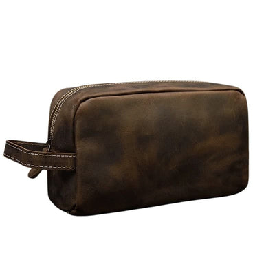 Trousse de toilette homme cuir vintage marron foncé