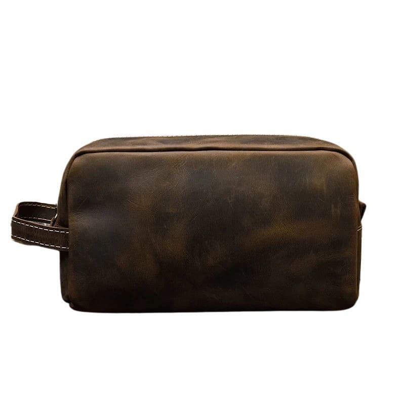 Trousse de toilette homme cuir vintage marron foncé