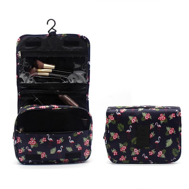 Trousse de toilette femme à suspendre noir flamants roses - À vos trousses